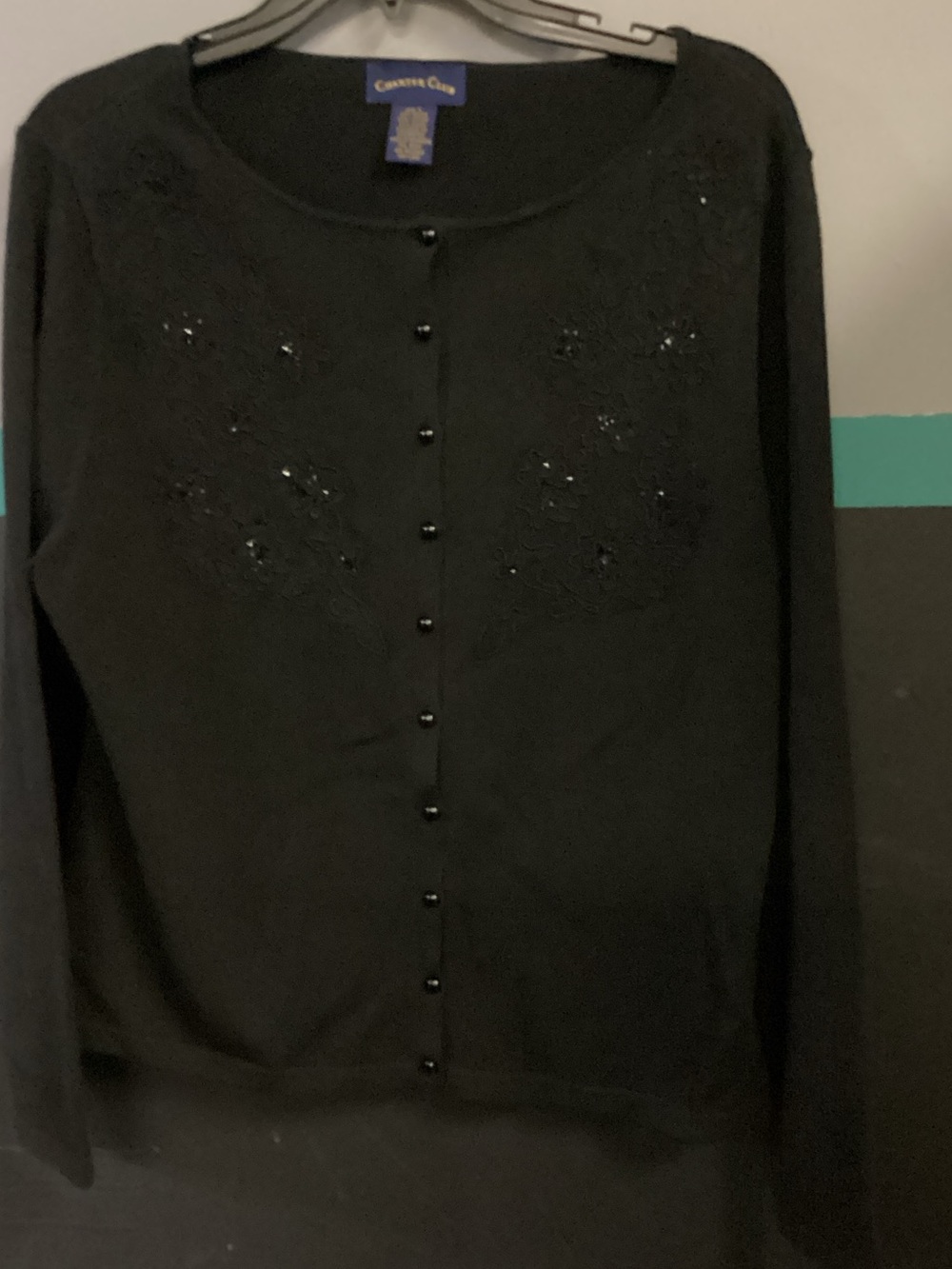 Charter Club Black Beaded Floral Cardigan